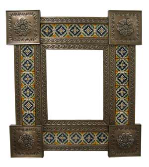 Mexican Tin Mirror with Talavera Tiles